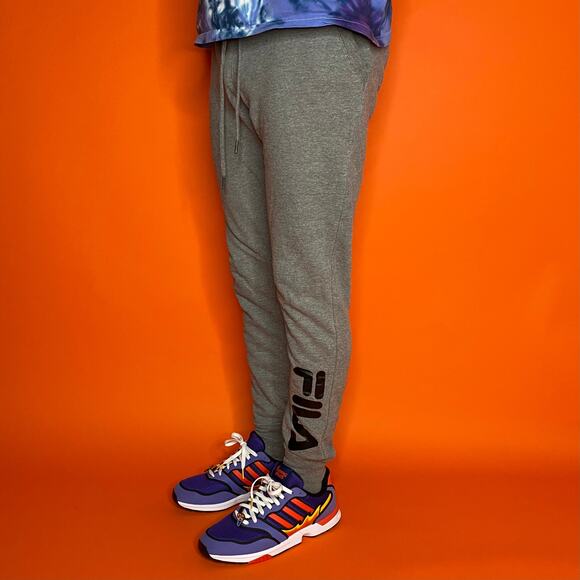 Fila Sweatpants Grey Cotton Joggers Black Spellout Logo - Picture 1 of 4